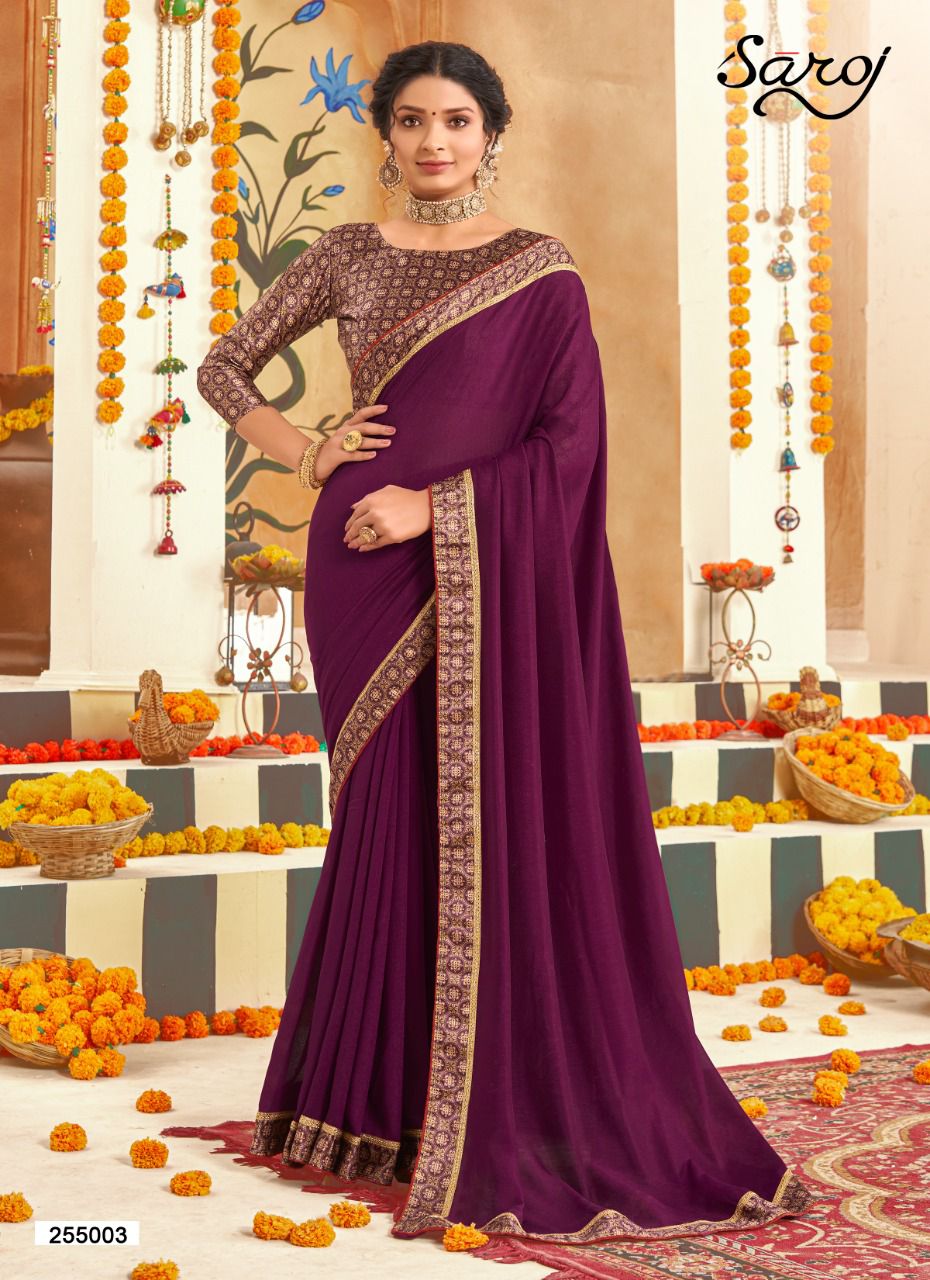 Saroj Divyaa Heavy Festive Wear Vichitra Silk With Border Lace Saree Collection